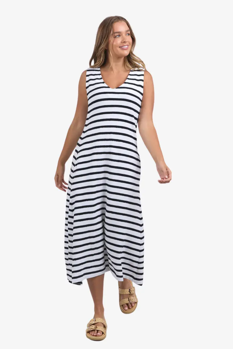 Foxwood - Aspen Stripe Dress - White / Navy 1