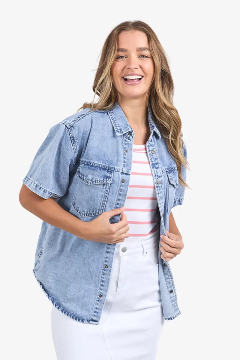 Foxwood - Daisy Denim Ss Shirt - Light Blue 1