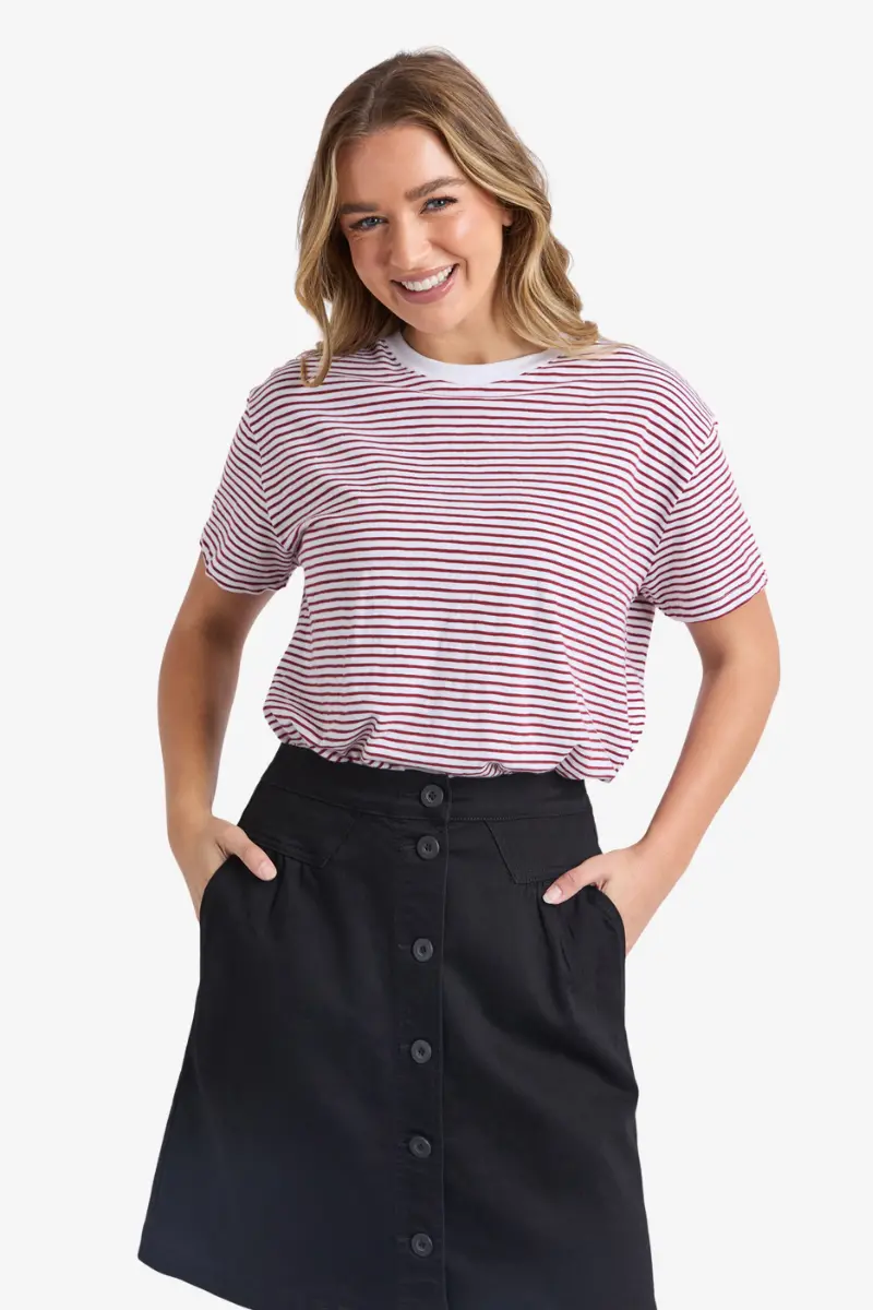 Foxwood - Hutch Stripe Tee - Russet Brown / White Stripe 1