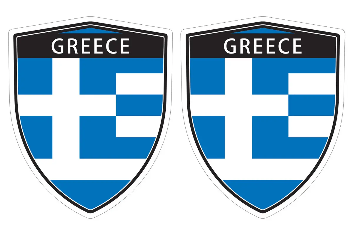 Greece Greek Flag Shield Shape Decal Car Bumper Window Sticker Set Of 2,  Sh021 1