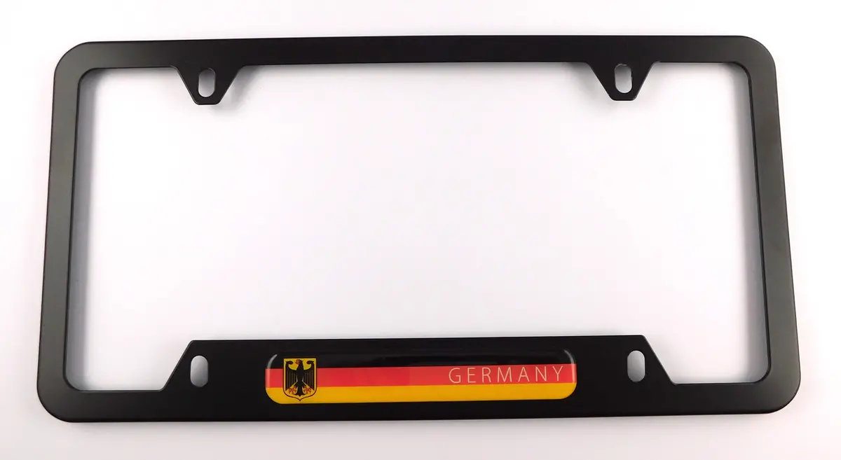 Germany Flag Metal Black Aluminium Car License Plate Frame Holder 4 Hole Bottom Cutout 1