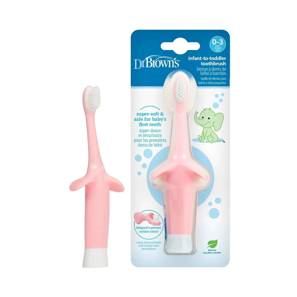 Cepillo De Dientes Bebés Y Niños Pequeños 0-3 Años, Elefante Rosado, Dr.Brown's 1