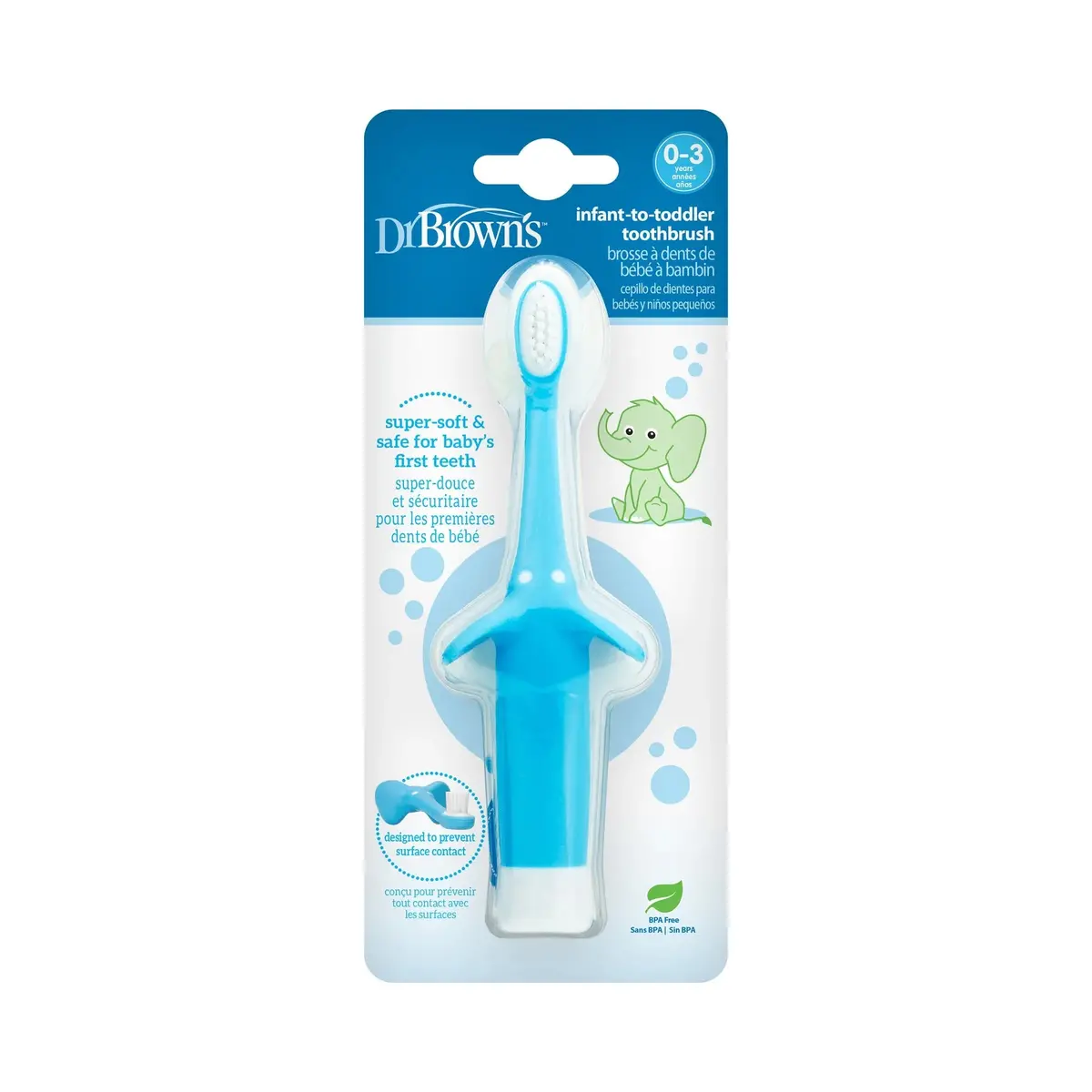 Cepillo De Dientes Bebés Y Niños Pequeños 0-3 Años, Elefante Azul, Dr.Brown's 1