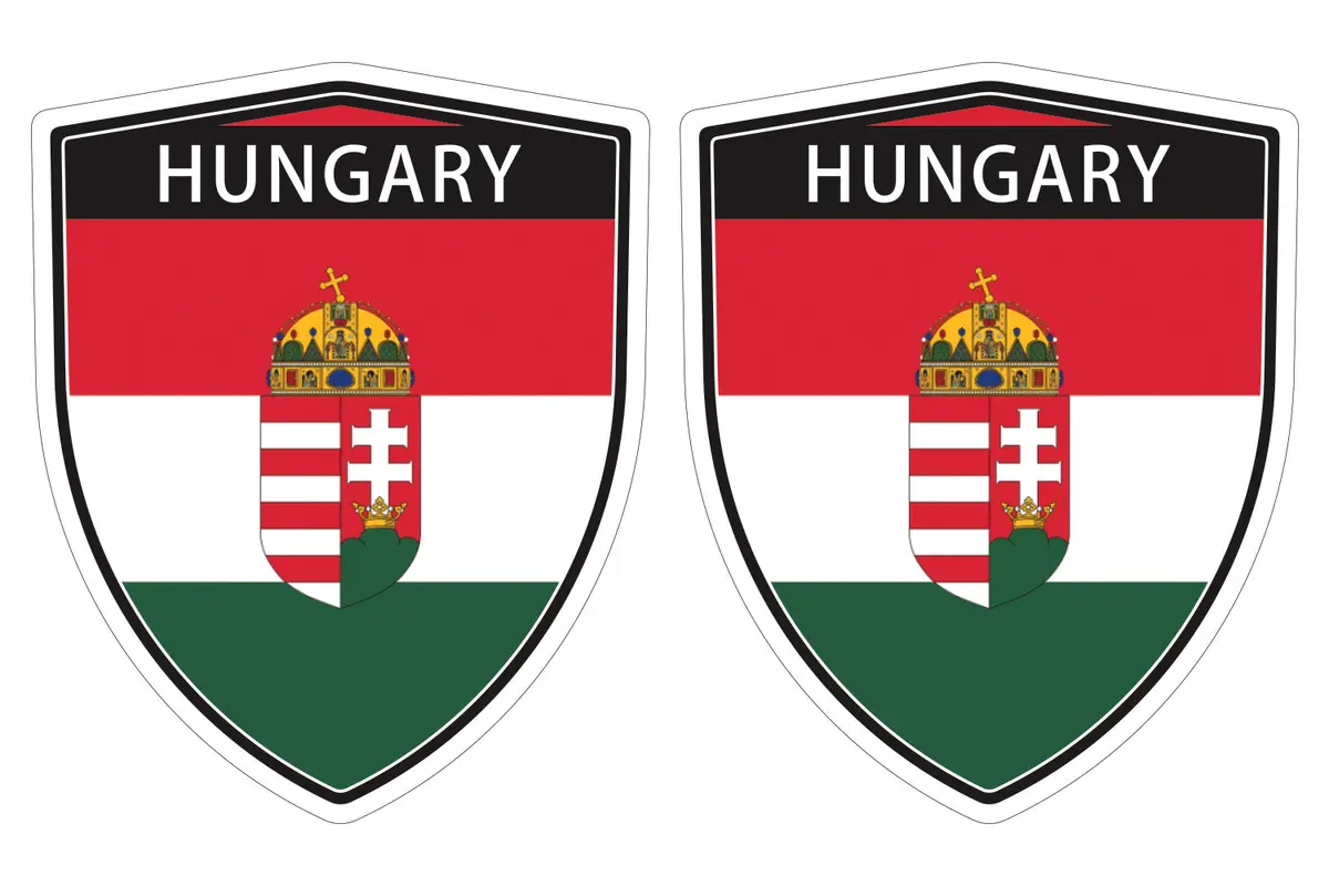 Hungary Flag Shield Shape Decal Car Bumper Window Sticker Set Of 2,  Sh025 1