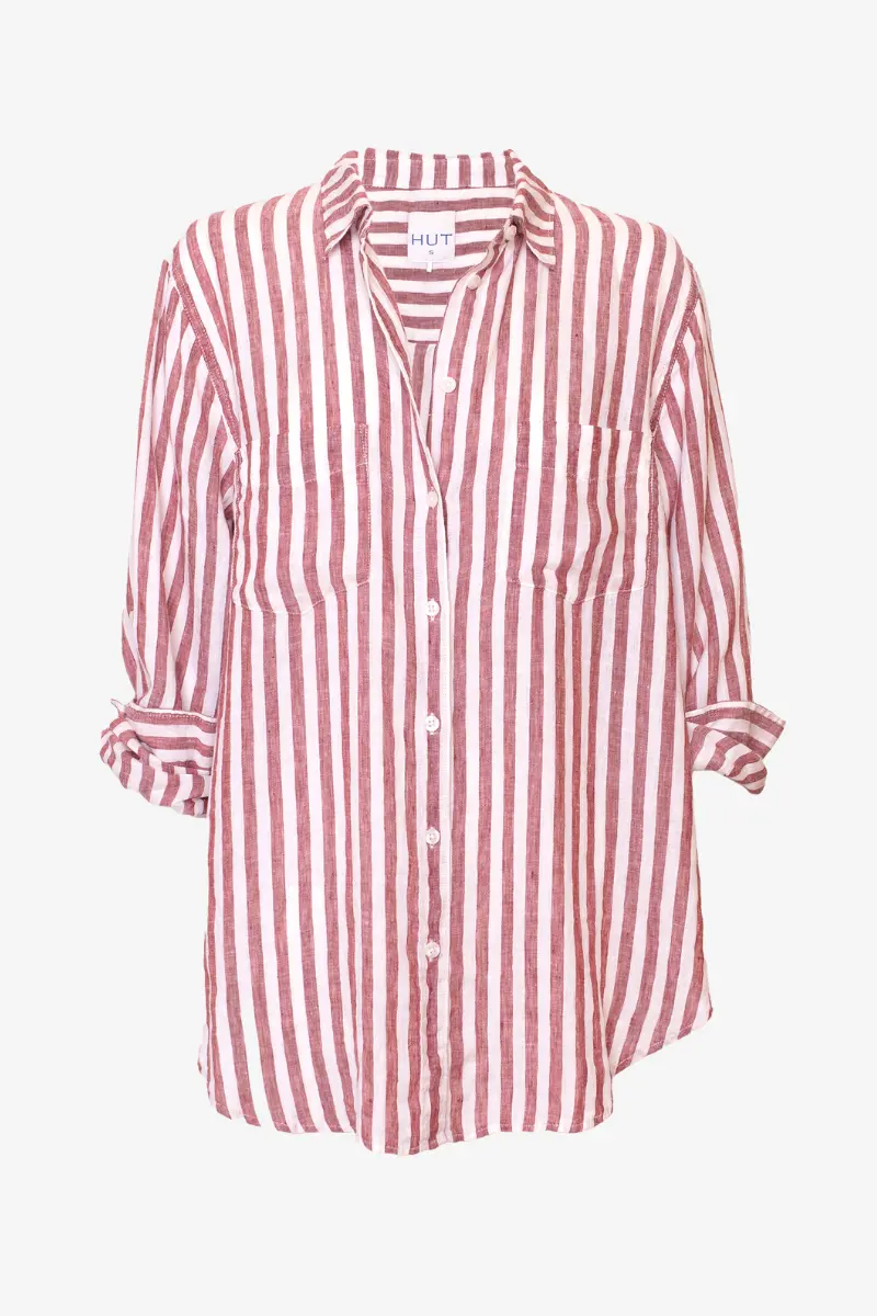 Hut - Boyfriend Linen Shirt - Rhubarb Stripe 1