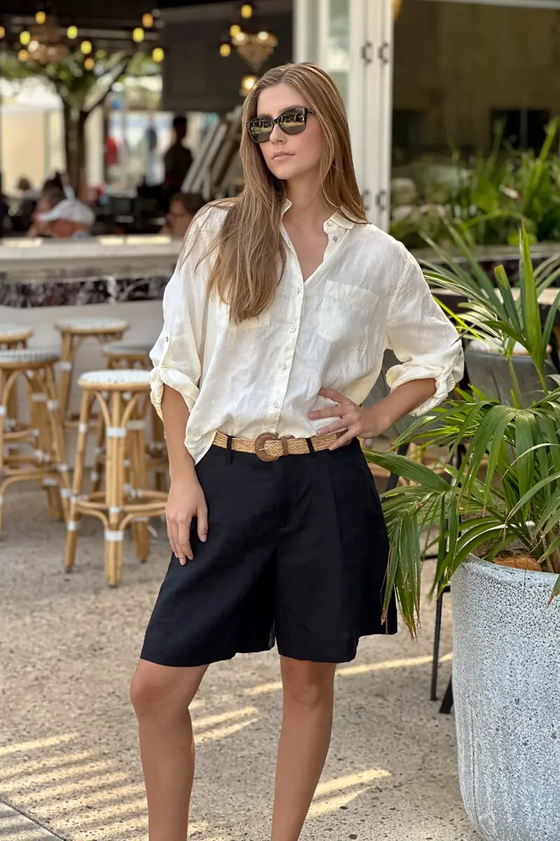 Hut - The Boyfriend Linen Shirt - Ivory Brulee 1