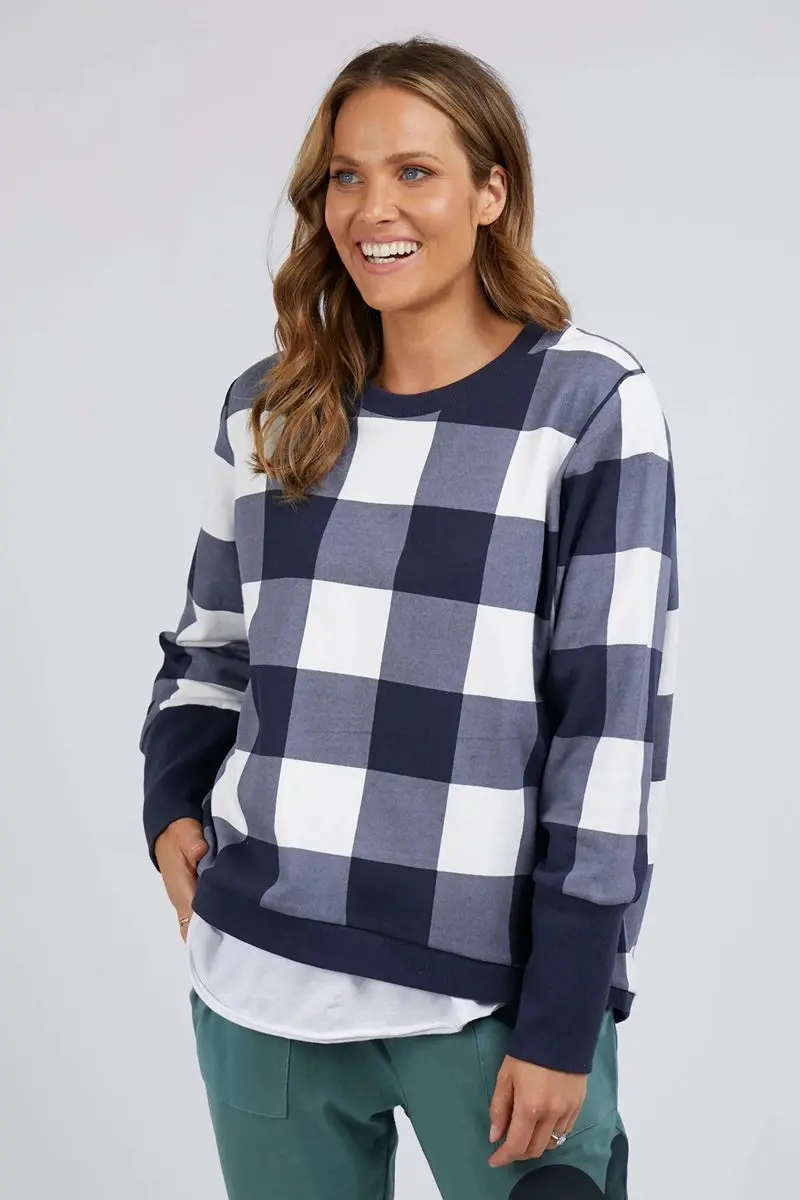 Elm - Willow Check Crew - Navy 1