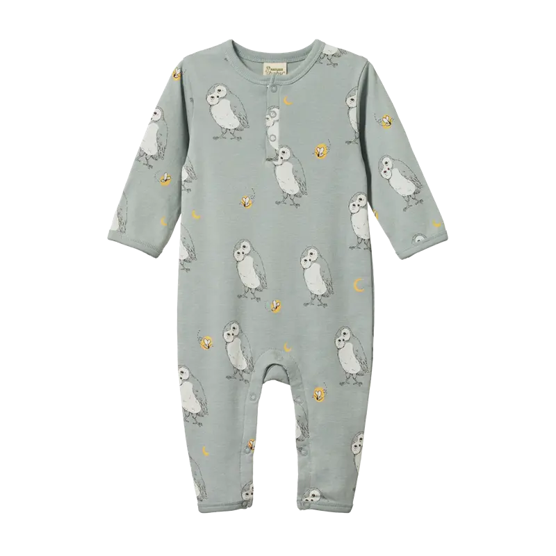 Nature Baby - Henley Pyjama Suit - Ruru Moonrise Print 1