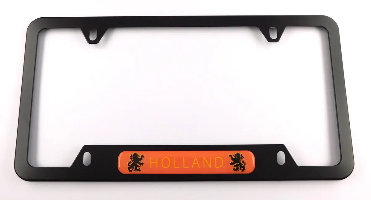 Holland Flag Metal Black Aluminium Car License Plate Frame Holder 4 Hole Bottom Cutout 1