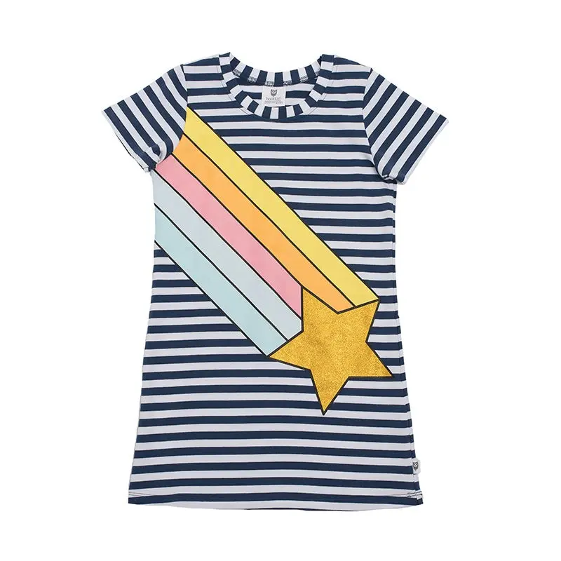 Hoot Kid - Rainbow Galaxy Dress - Navy Stripe 1