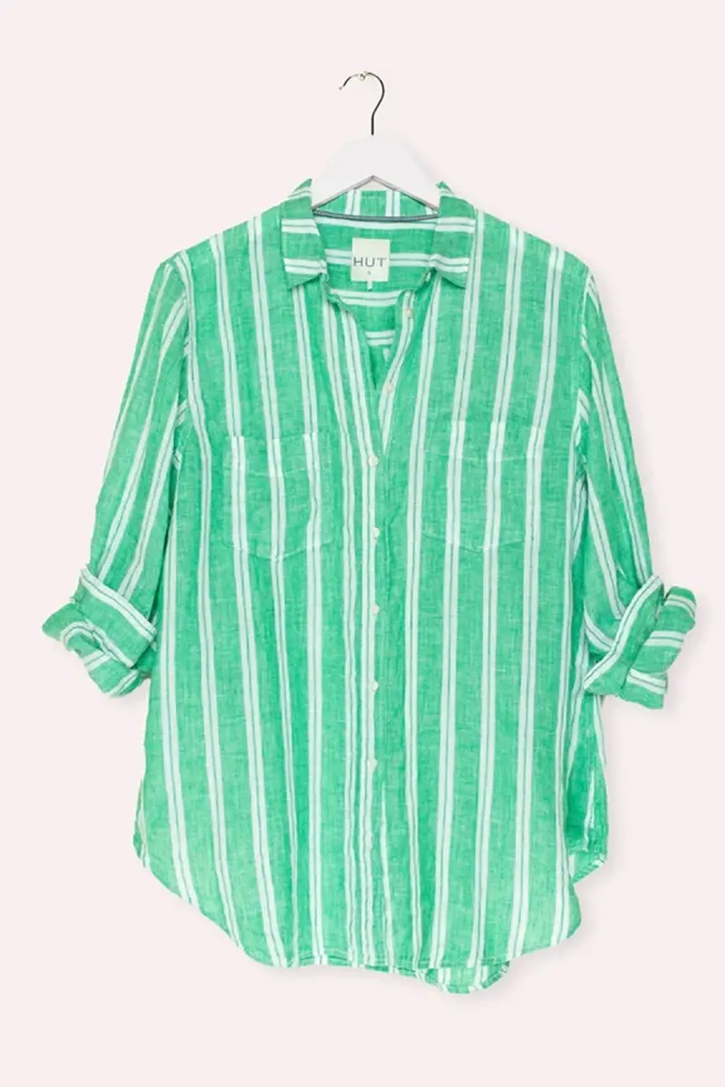 Hut - The Boyfriend Shirt - Kelly Green Stripe 1