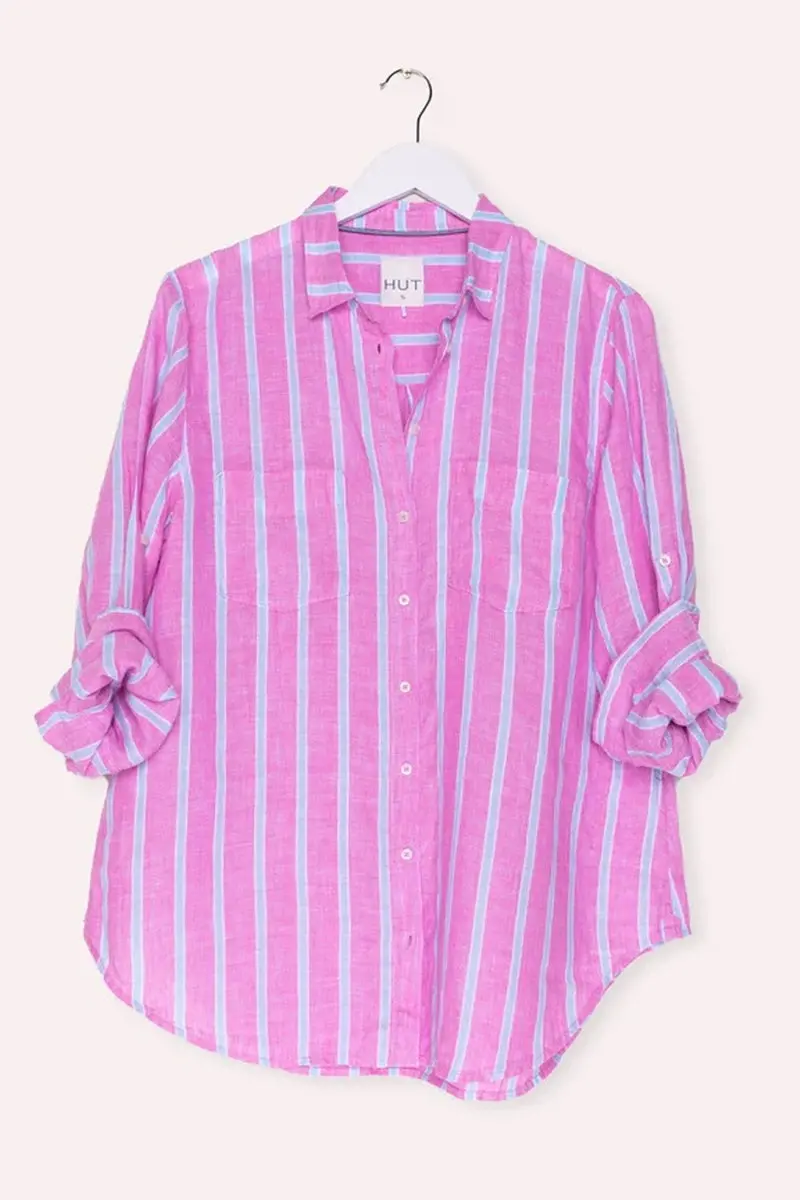 Hut - The Boyfriend Shirt - Grape & Aqua Stripe 1
