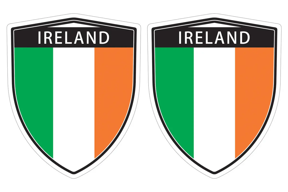 Ireland Irish Flag Shield Shape Decal Car Bumper Window Sticker Set Of 2,  Sh027 1