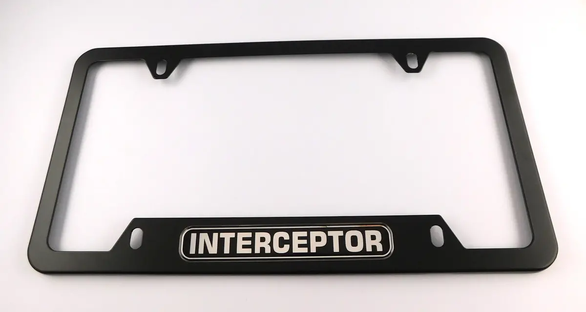 Interceptor Metal Black Aluminium Car License Plate Frame Holder 4 Hole Bottom Cutout 1