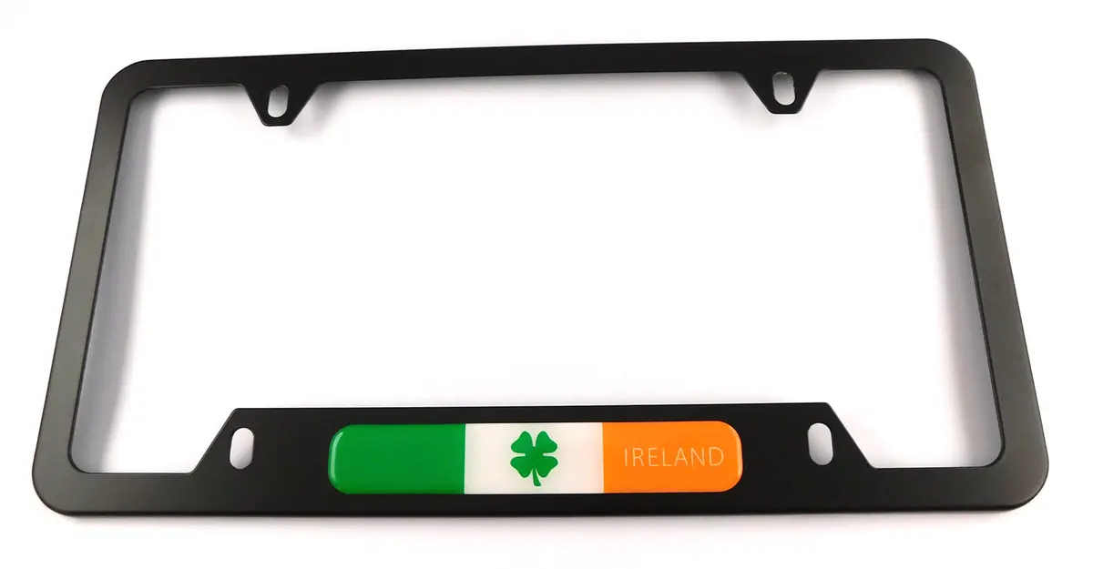 Ireland Irish Flag Metal Black Aluminium Car License Plate Frame Holder 4 Hole Bottom Cutout 1