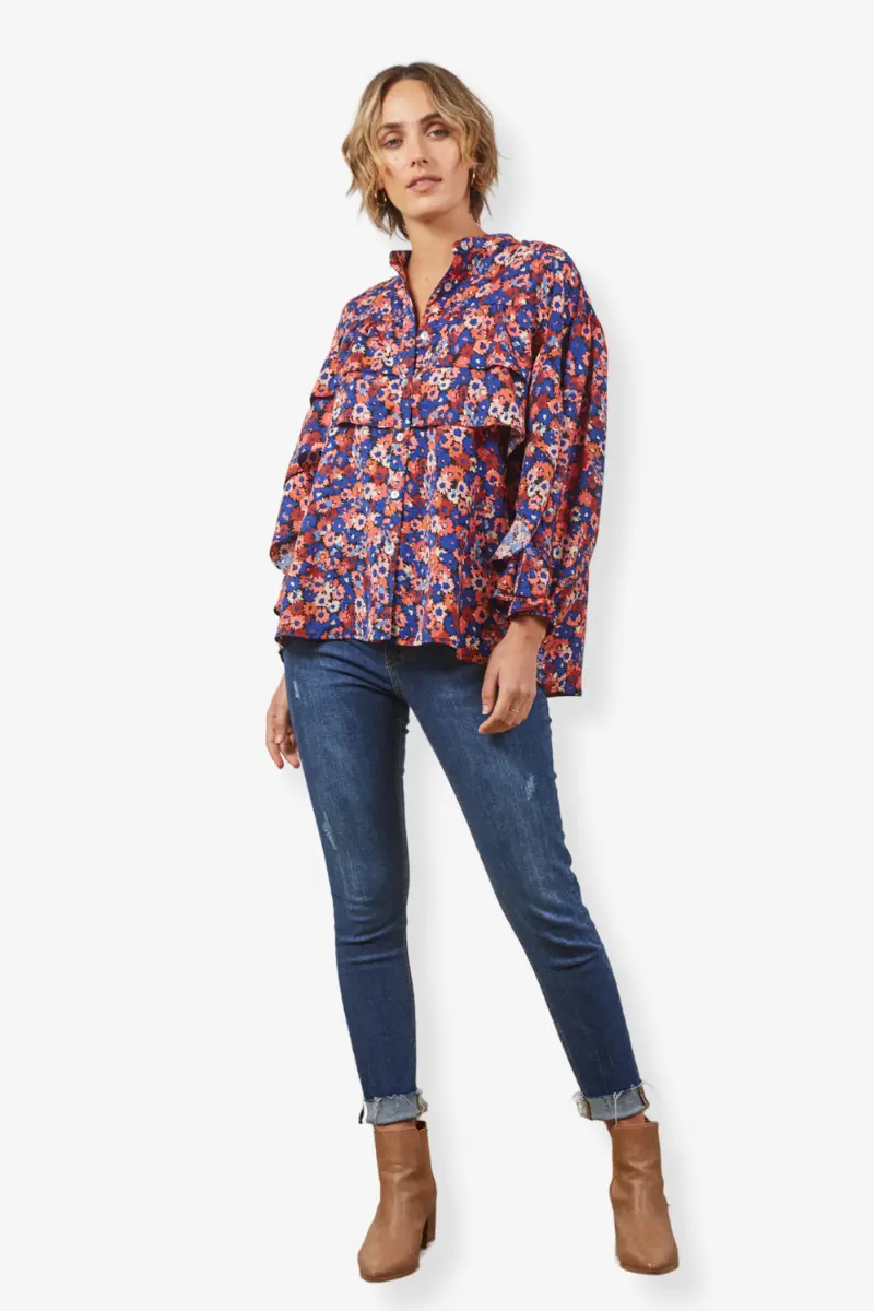 Isle Of Mine - Romance Ruffle Blouse - Azure Bloom 1