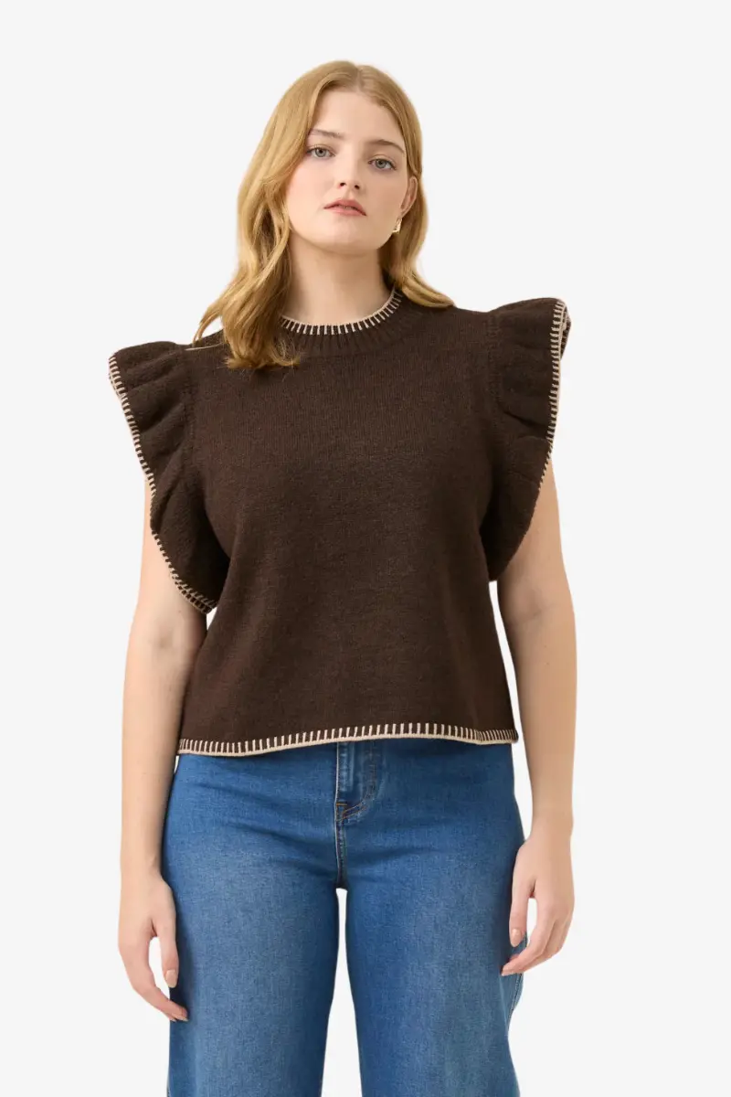Isle Of Mine - Athena Frill Knit Top - Chocolate 1