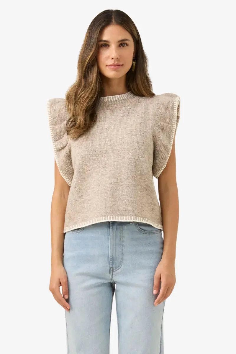 Isle Of Mine - Athena Frill Knit Top - Stone 1