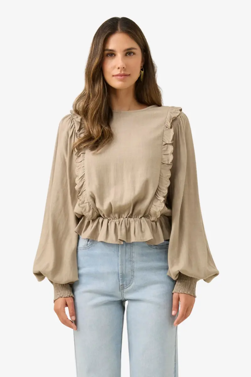 Isle Of Mine - Grace Frill Top - Stone 1