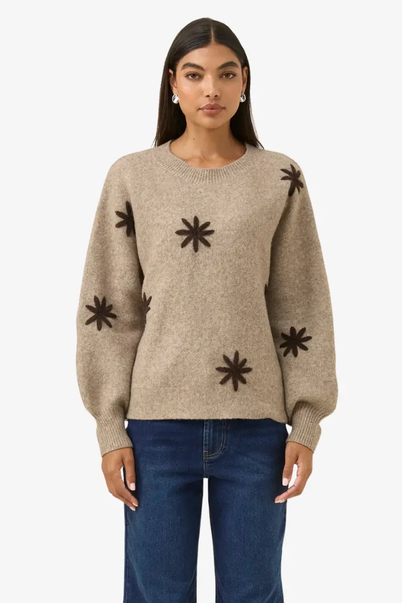 Isle Of Mine - Miru Stitch Flower Jumper - Stone 1