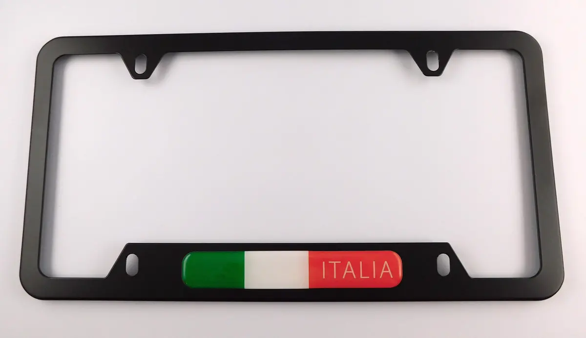 Italia Italy Italian Flag Metal Black Aluminium Car License Plate Frame Holder 4 Hole Bottom Cutout 1
