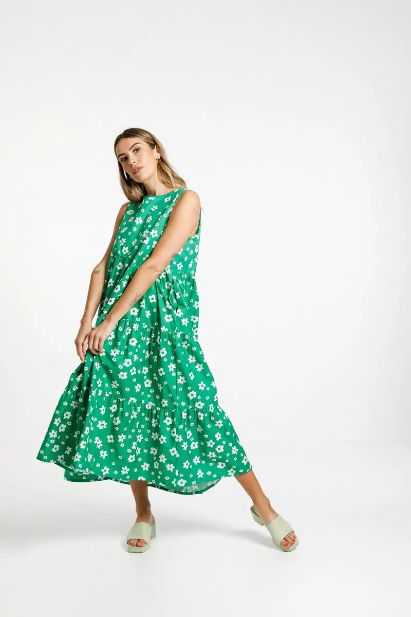 Thing Thing - Twirling Dress - Green & White Garden 1