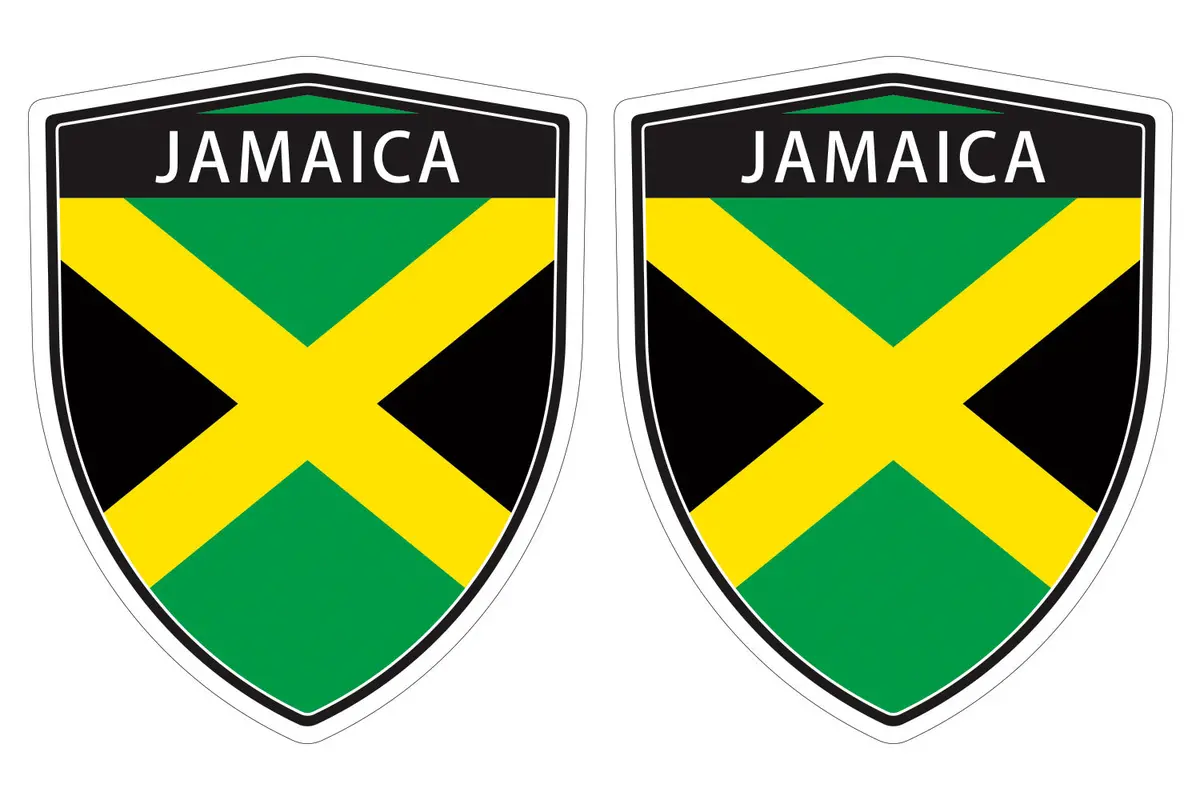 Jamaica Flag Shield Shape Decal Car Bumper Window Sticker Set Of 2,  Sh031 1