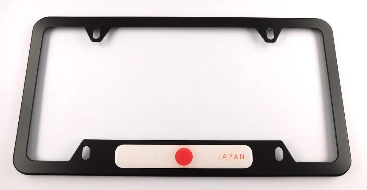 Japan Flag Metal Black Aluminium Car License Plate Frame Holder 4 Hole Bottom Cutout 1