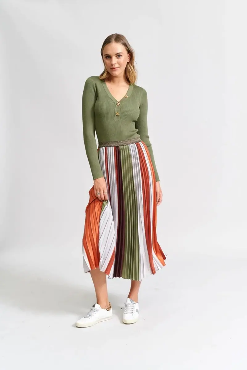 The Others - The Sunray Pleat Skirt - Khaki 1
