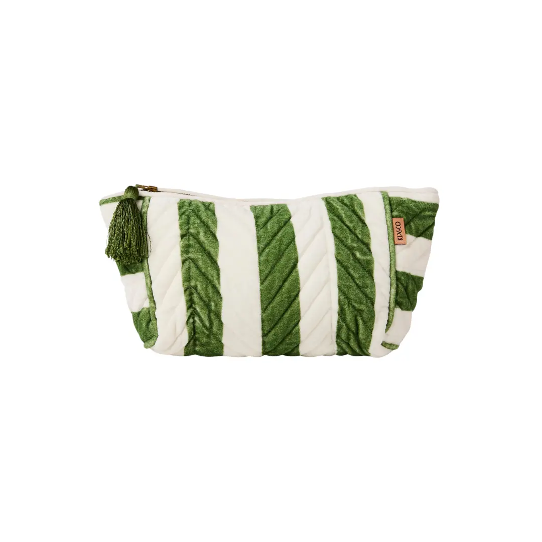 Kip & Co - Velvet Toiletry Bag - Moss Stripe 1