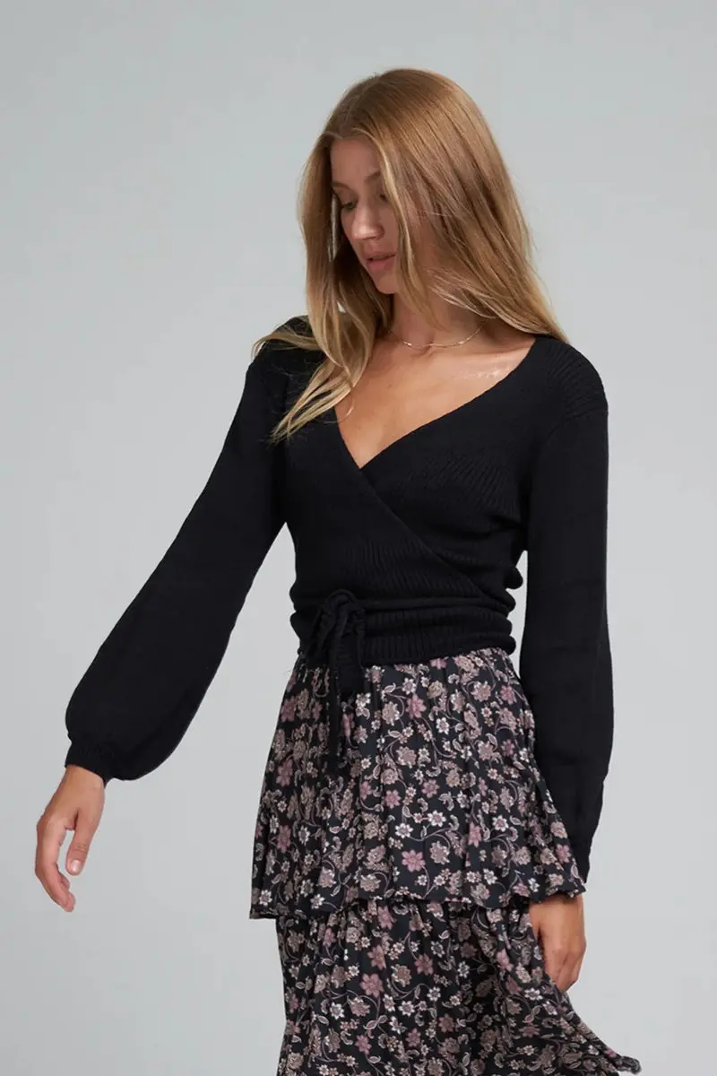Lilya - Knit Wrap Top - Black 1