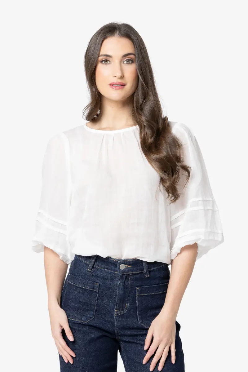 Leila + Luca - Fateful Puff Sleeve Top - Ivory 1