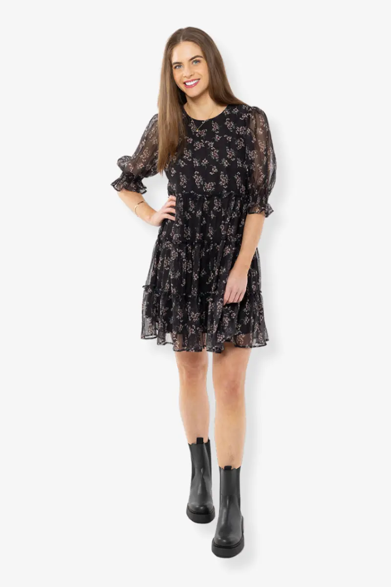 Liela + Luca - Claire Tiered Mini Dress - Black Blush 1