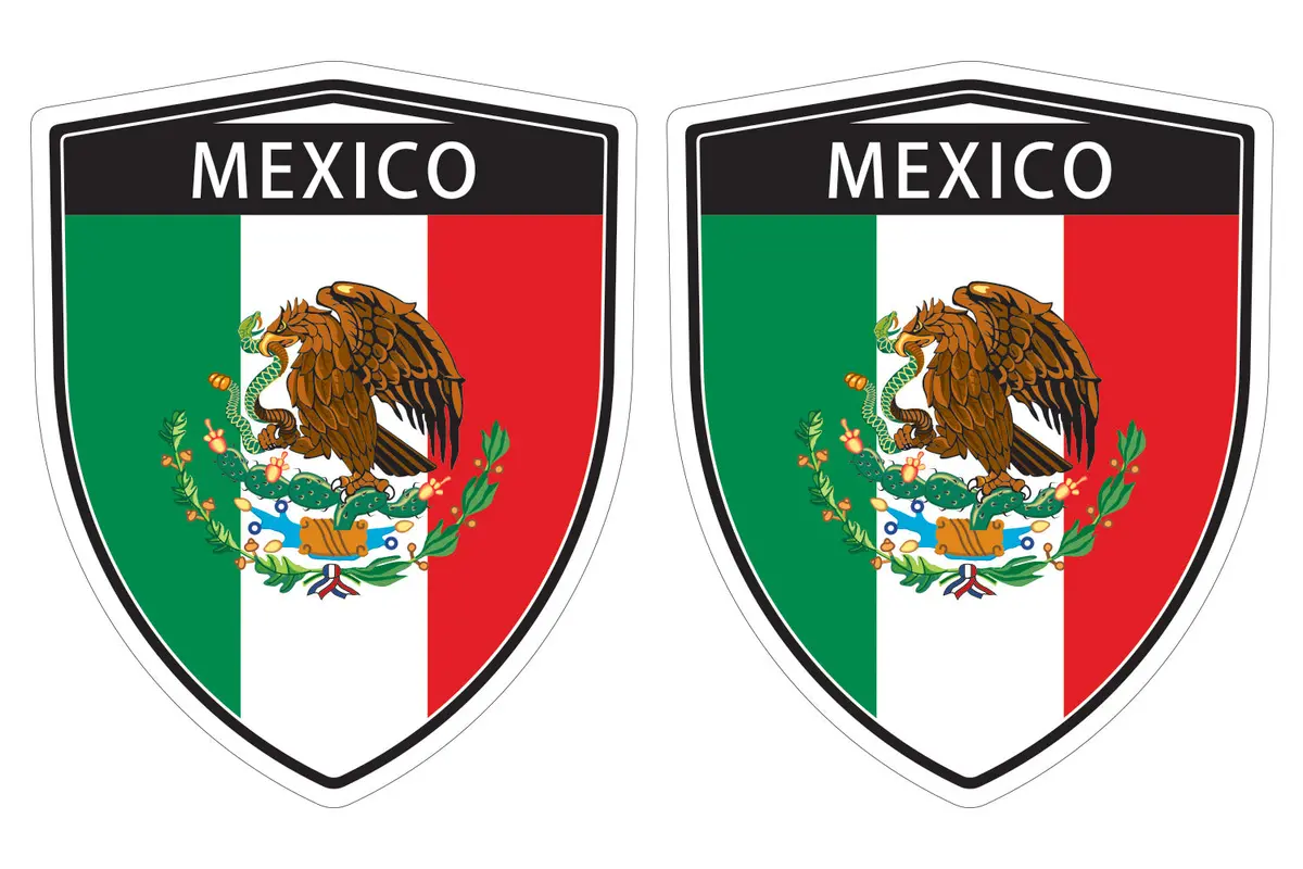 Mexico Mexican Flag Shield Shape Decal Car Bumper Window Sticker Set Of 2,  Sh034 1
