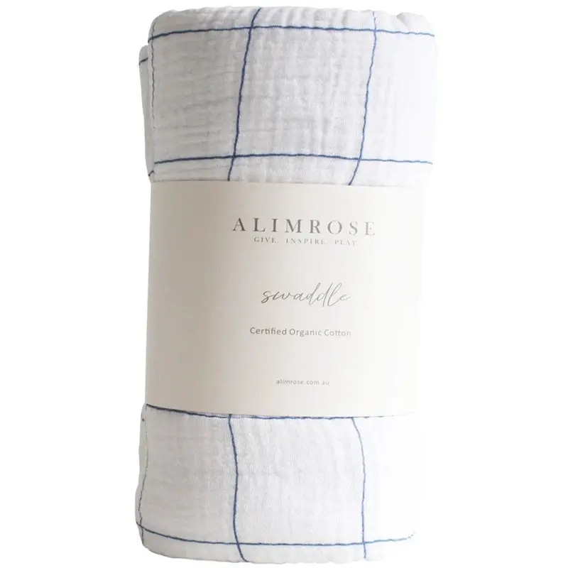 Alimrose - Muslin Swaddle - Grid Navy 1