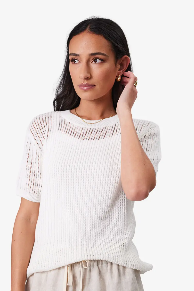 Marlow - Newport Mesh Knit Tee - Ivory 1