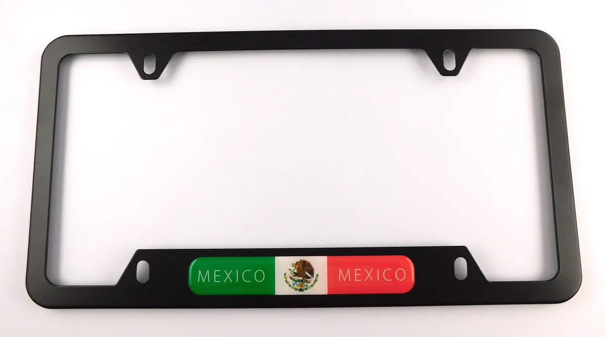 Mexico Mexican Flag Metal Black Aluminium Car License Plate Frame Holder 4 Hole Bottom Cutout 1