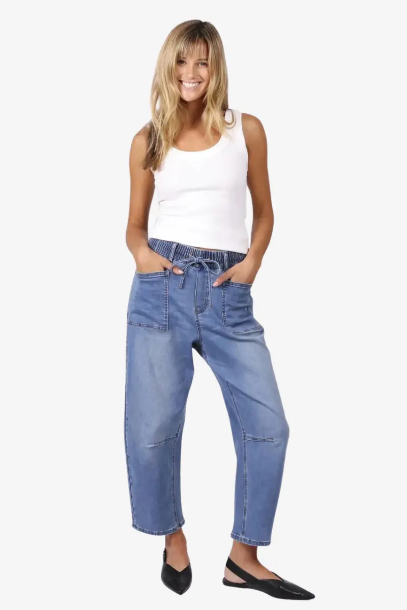 Monaco - Leo Barrel Jeans - Mid Blue 1