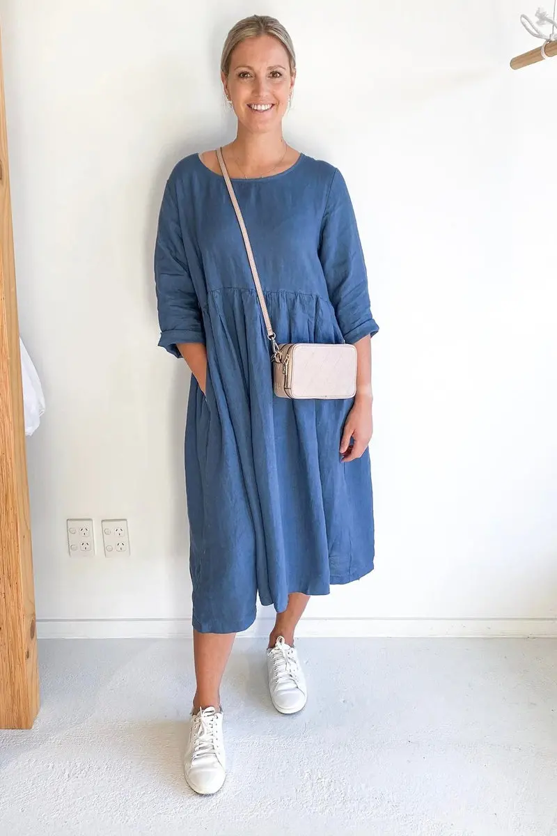 Montaigne Paris - Baggy Linen Dress - Denim Blue 1
