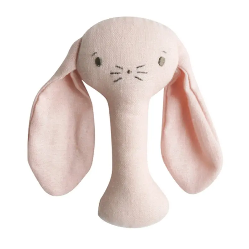 Alimrose - Bobby Bunny Stick Rattle - Pink Linen 1
