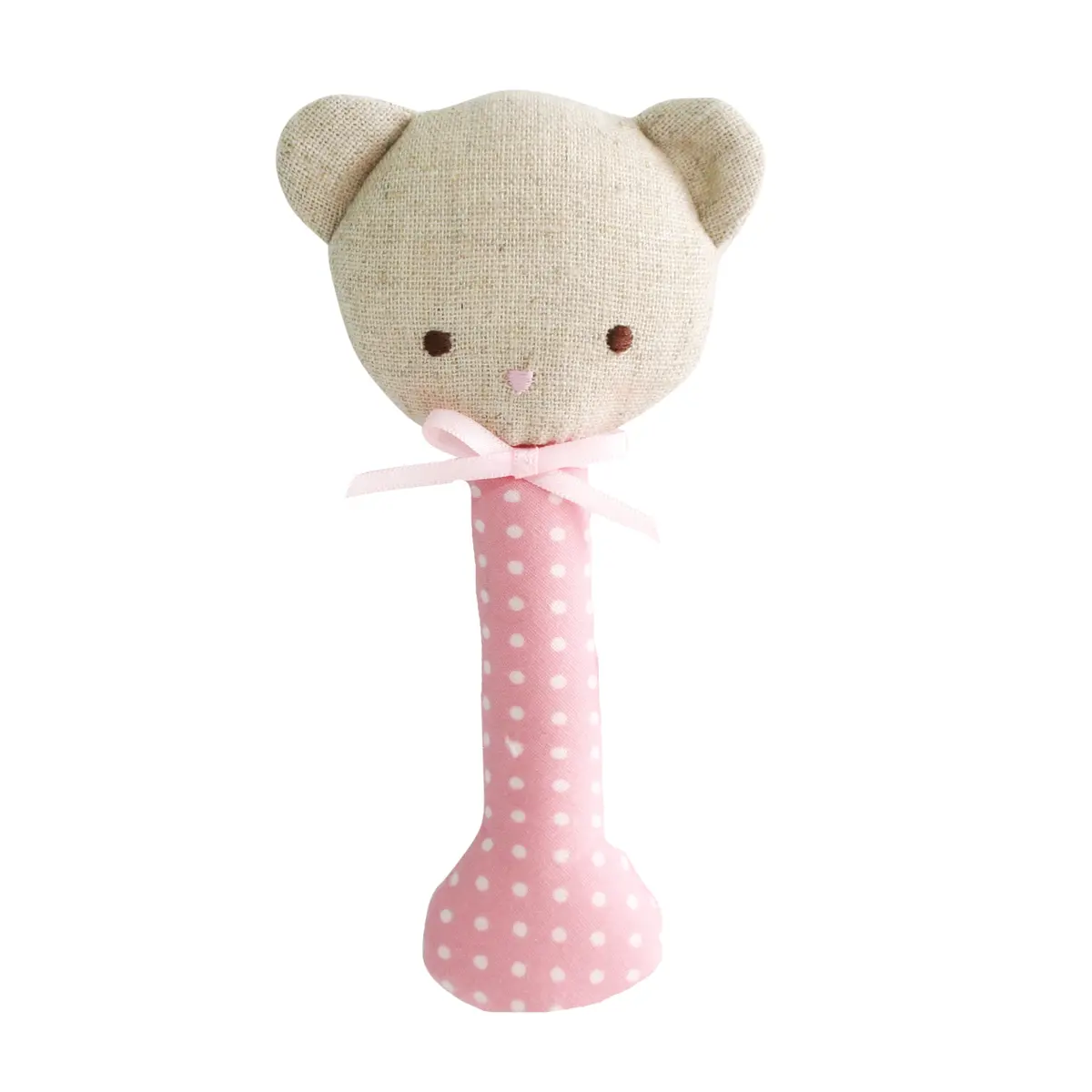 Alimrose - Baby Bear Stick Rattle - Pink With White Spot 1