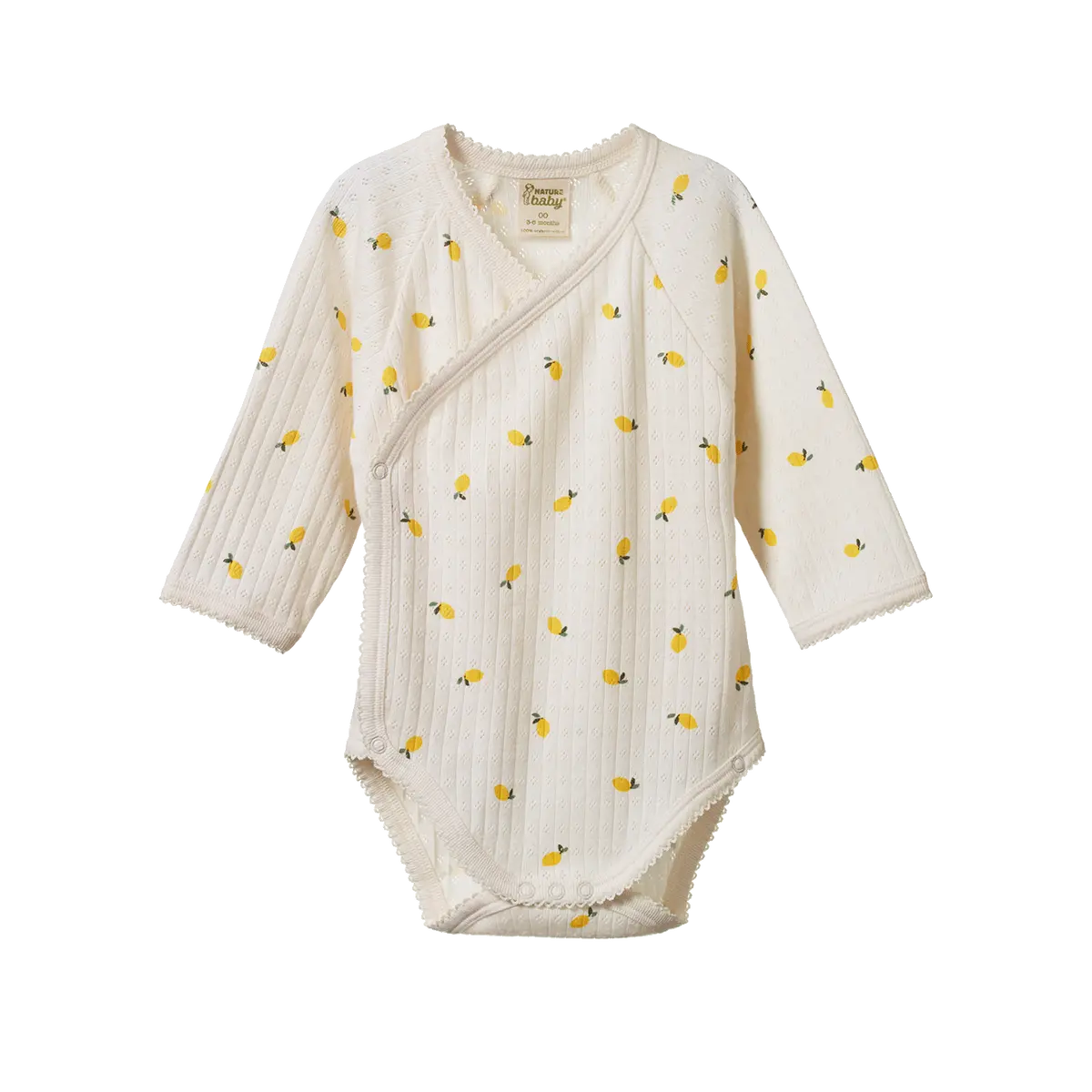 Nature Baby - Long Sleeve Kimono Bodysuit Pointelle - Lemon Print 1