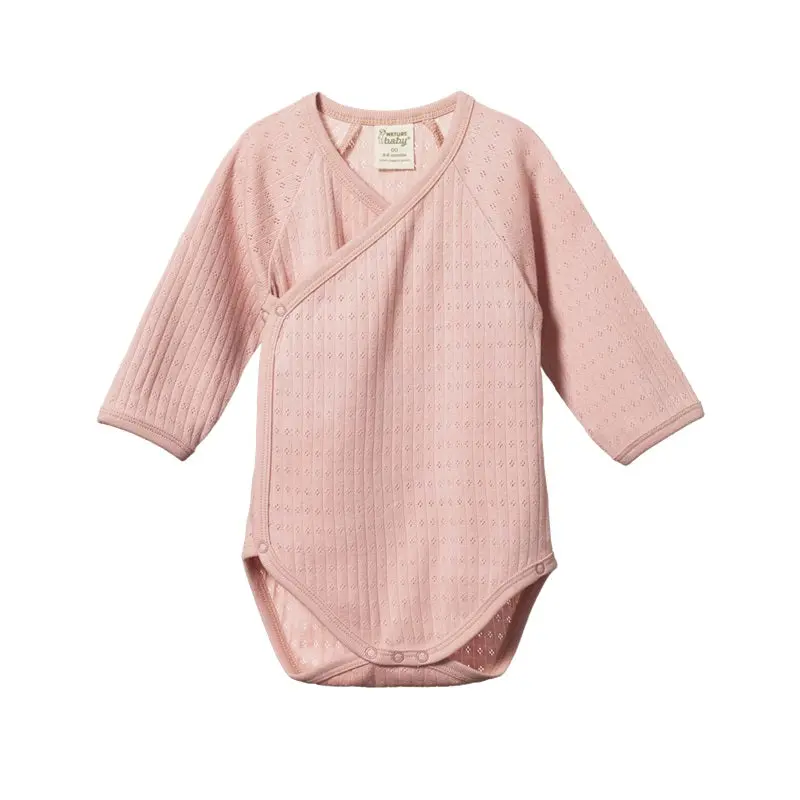 Nature Baby - Long Sleeve Pointelle Kimono Bodysuit - Rose Bud 1