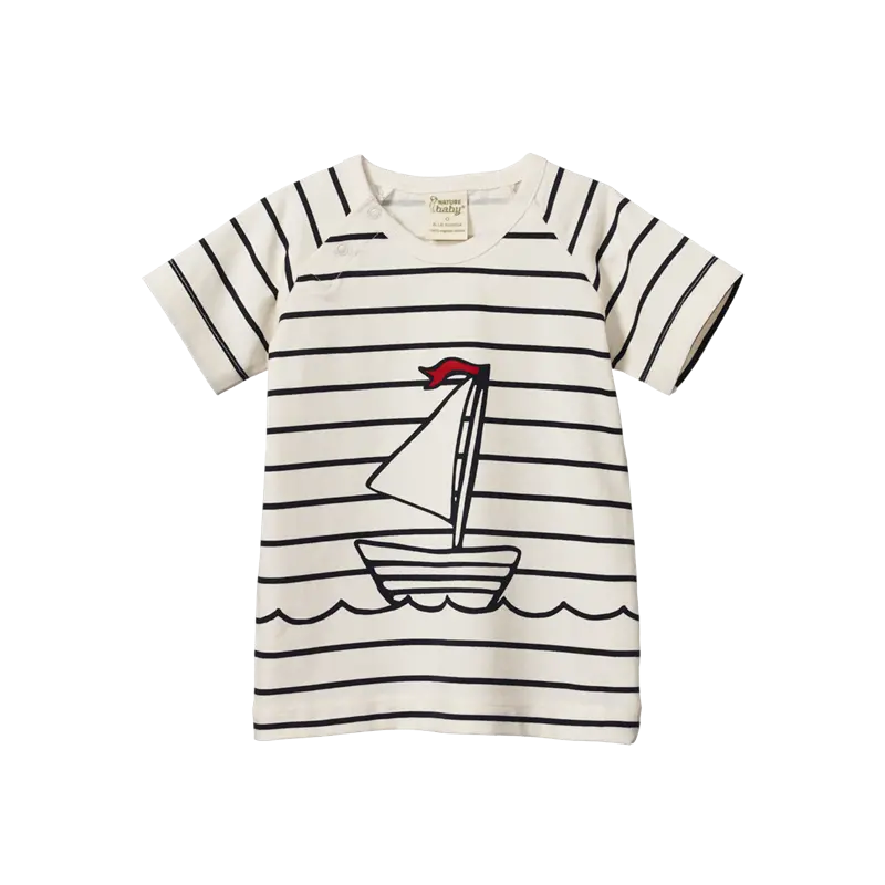 Nature Baby - Raglan Tee - Sailor Stripe Boat Print 1