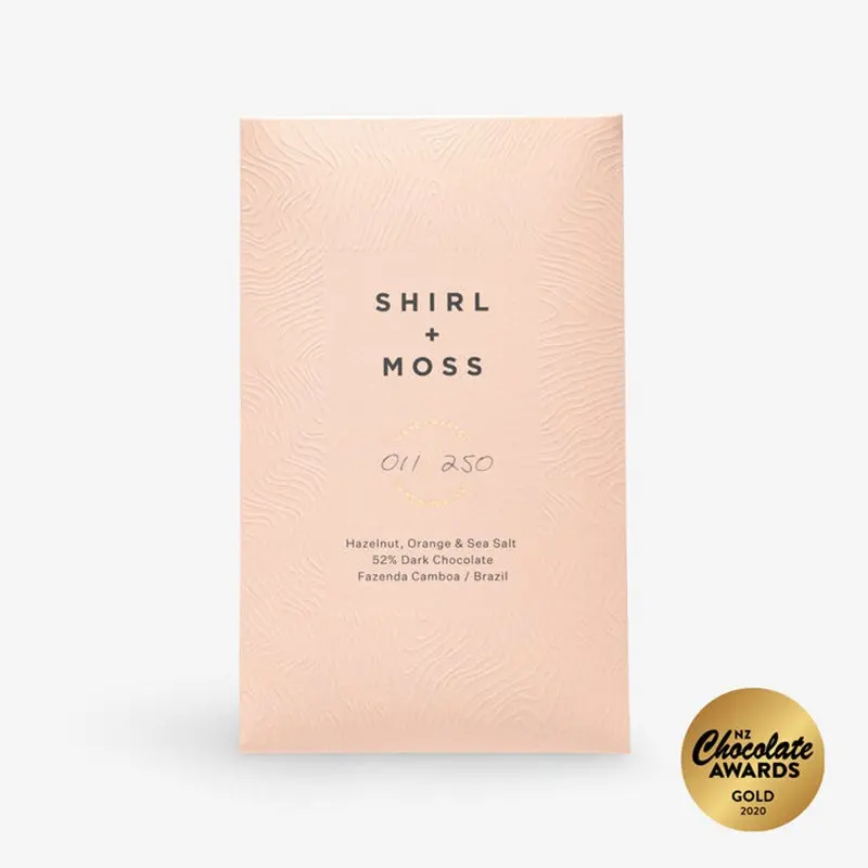 Shirl & Moss - Hazelnut, Orange, Sea Salt 52% Dark Chocolate Bar 1