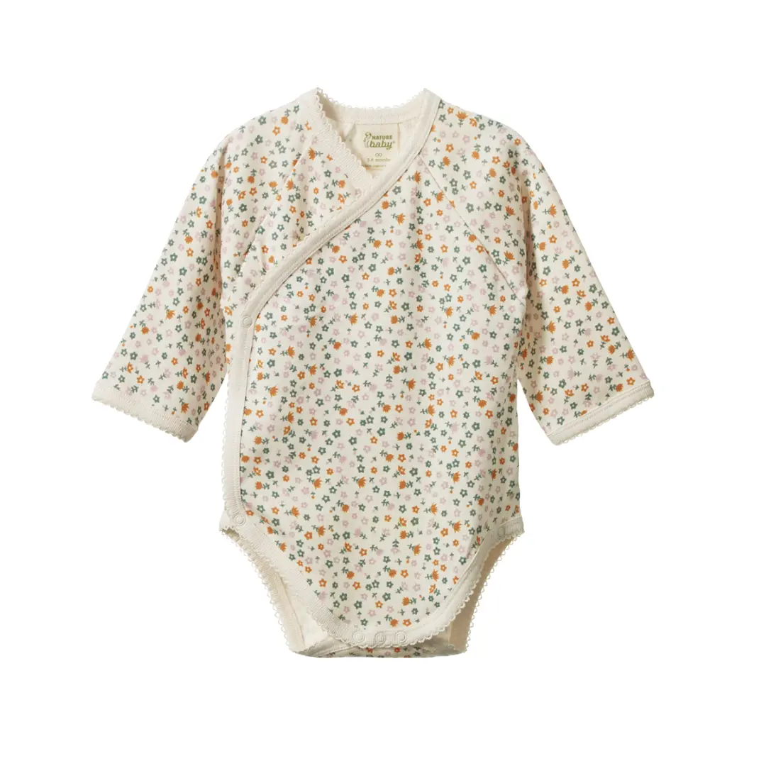 Nature Baby - Long Sleeve Kimono Body Suit - Pollyanna Print 1