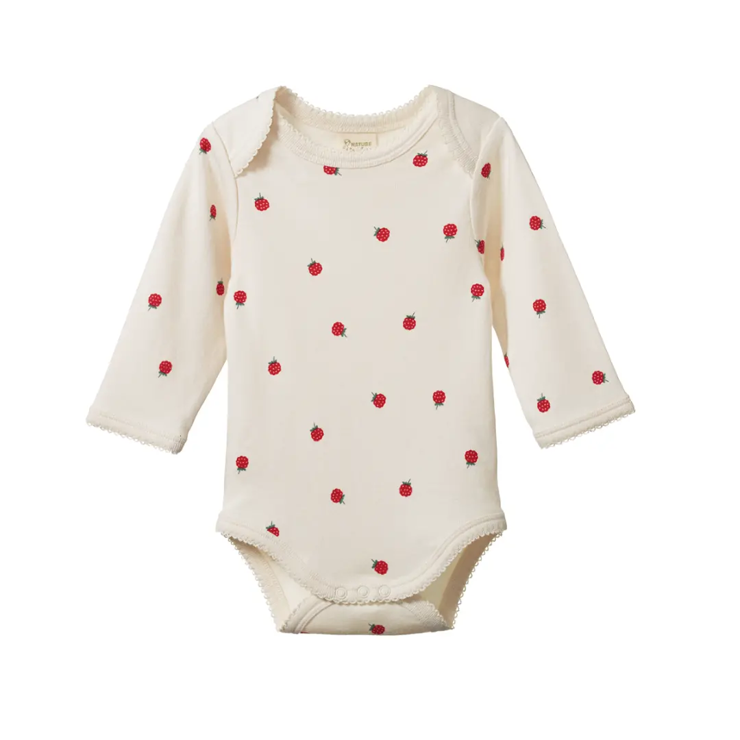 Nature Baby - Long Sleeve Bodysuit - Raspberry Print 1