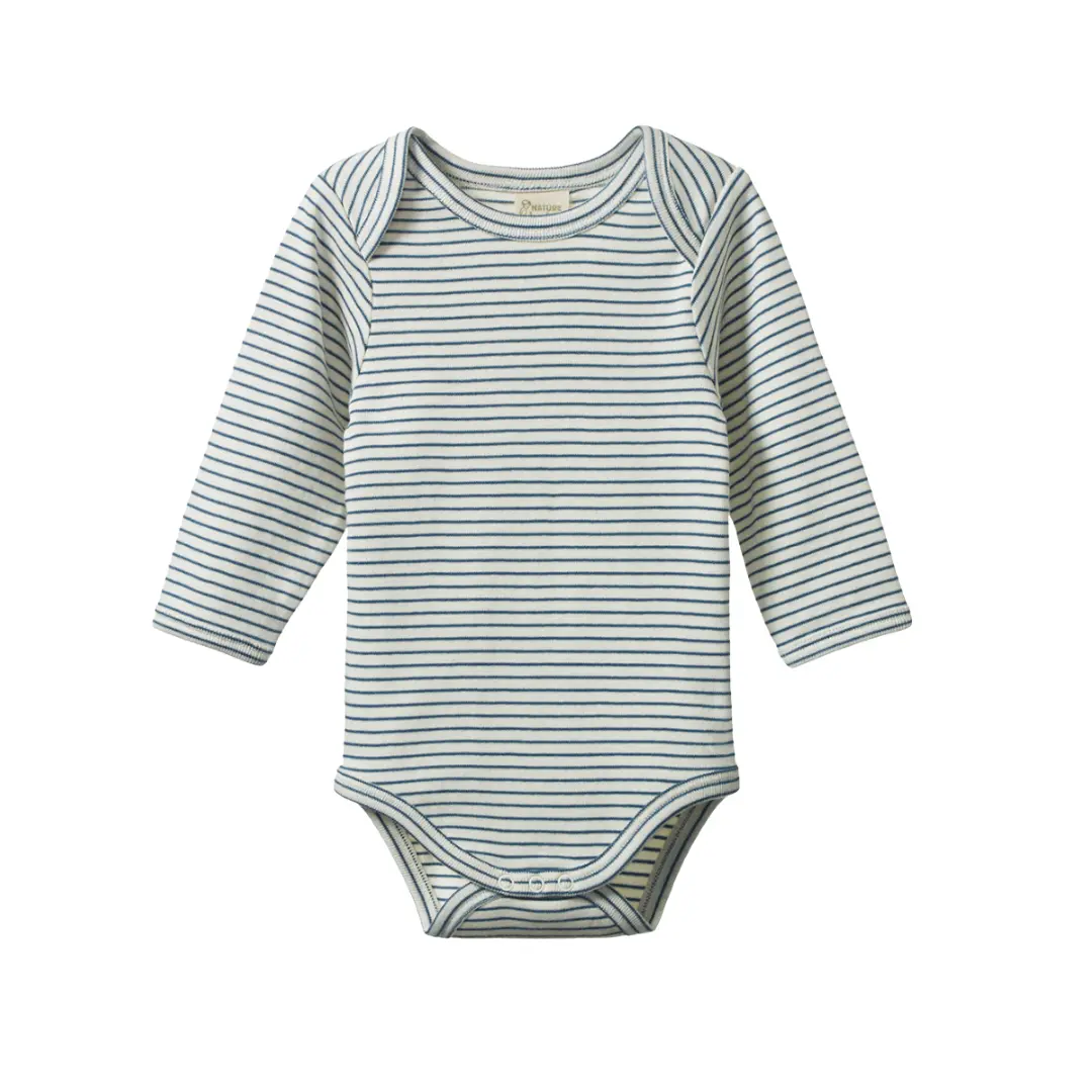 Nature Baby - Long Sleeve Bodysuit - Teal Pinstripe 1