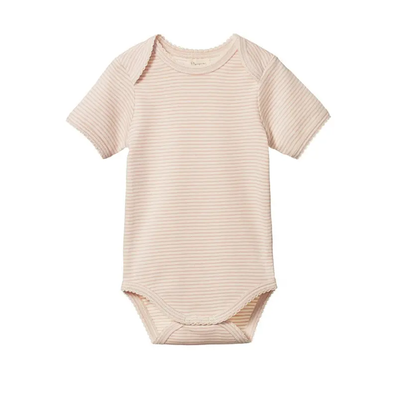 Nature Baby - Short Sleeve Body Suit - Rose Dust Pin Stripe 1