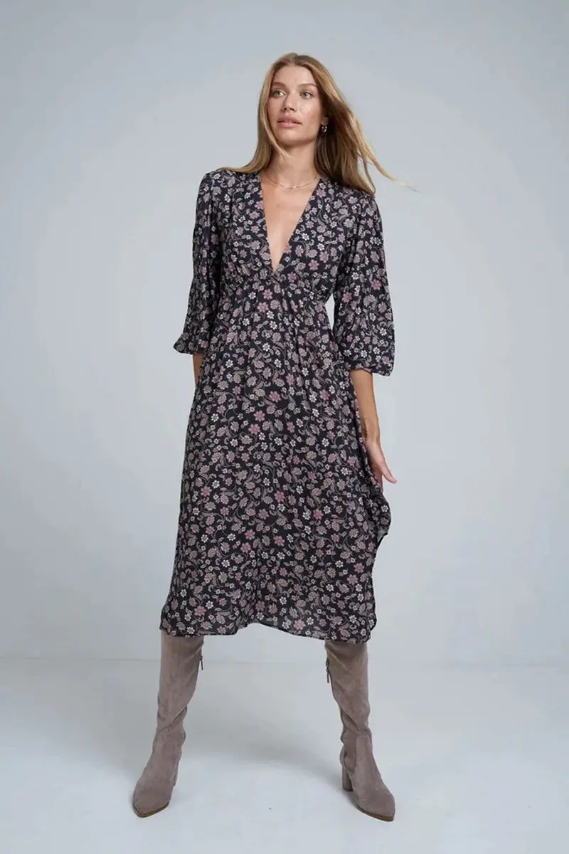 Lilya - Norma Dress - Folk Print Black 1